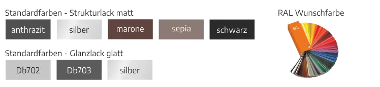 Farben: anthrazit, silber, marone, sepia, schwarz, Db702, Db703, silber, bunter Farbfächer