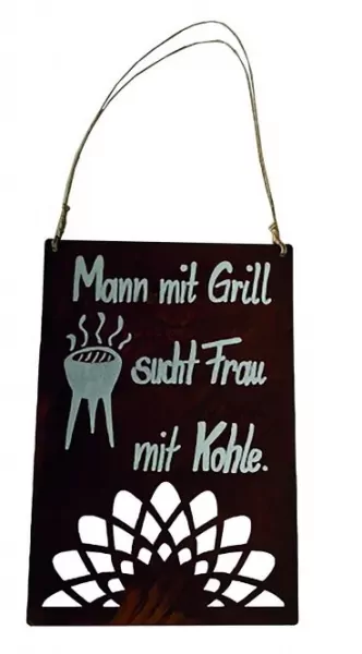 Spruchtafel "Grill" | Edelrost | B. 30 cm