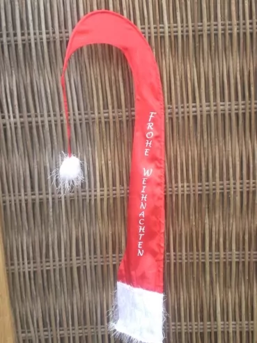 Weihnachtsfahne / Nikolausfahne | 1.40 m | Druck "Frohe Weihnachten" ca. 80 cm Plüsch / Fransen | mit Bambusstab | verschiedene Farben