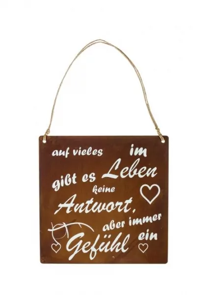 Spruchtafel "Antwort / Gefühl" | Edelrost | B. 30 cm