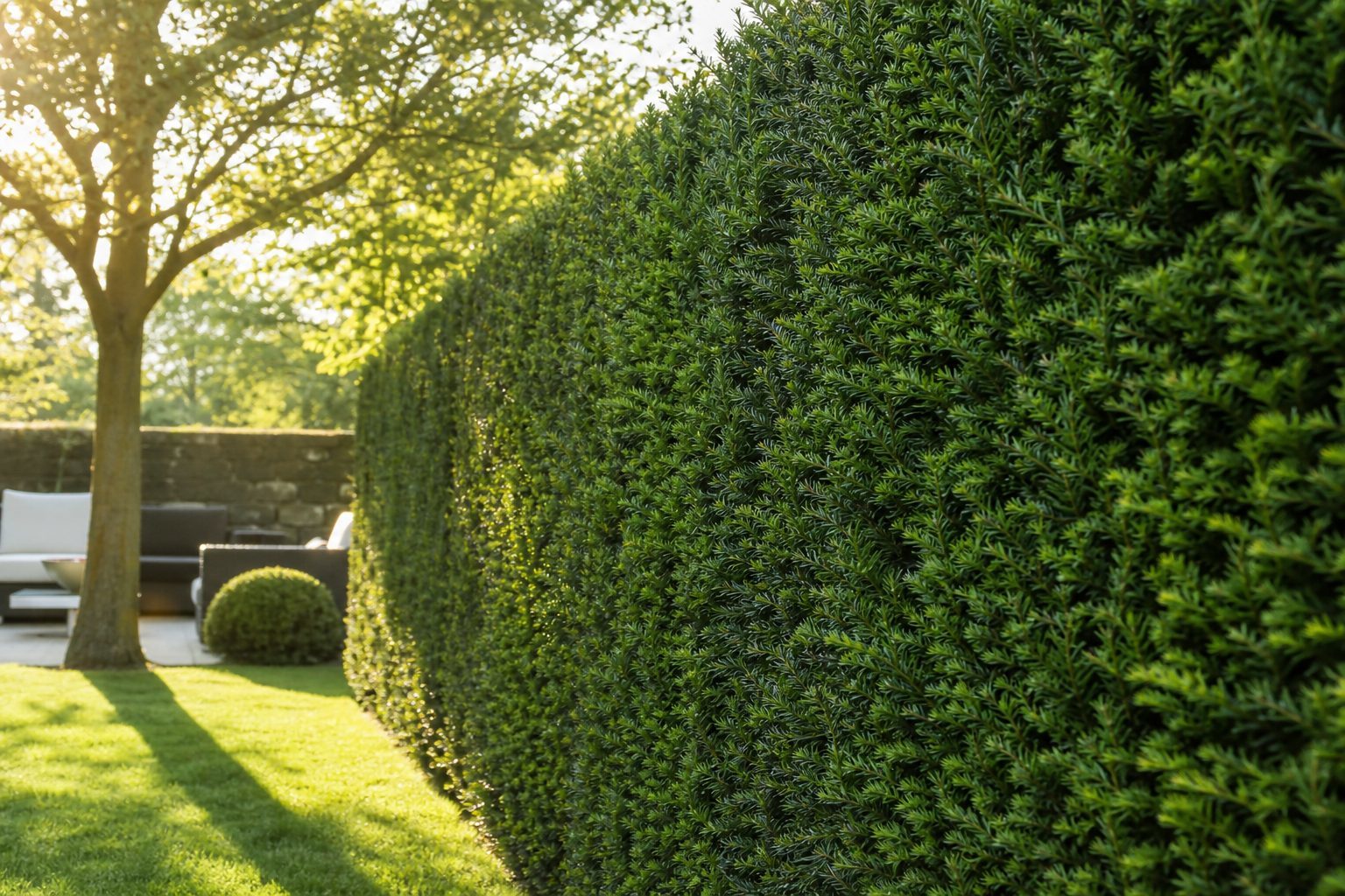 Blickdichte Eibe Premium Fertighecke als Sichtschutz im Garten