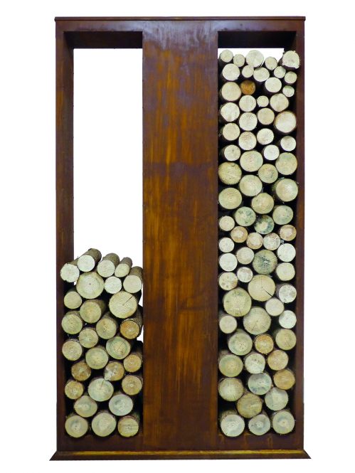 Holzregal - Holzlege | H. 182 cm | geteilt | Edelrost