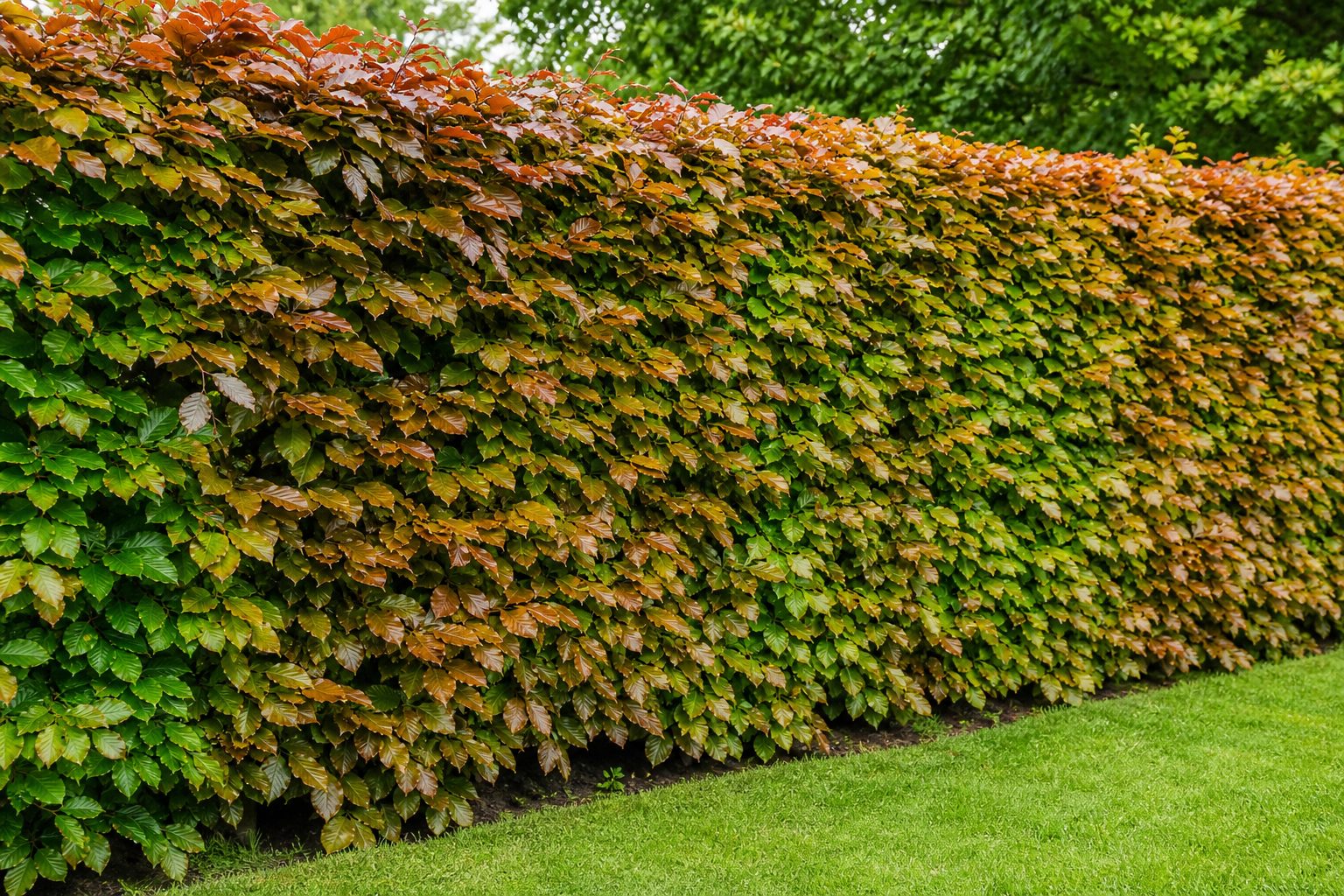 Dichte Rotbuchenhecke als Sichtschutz im Garten